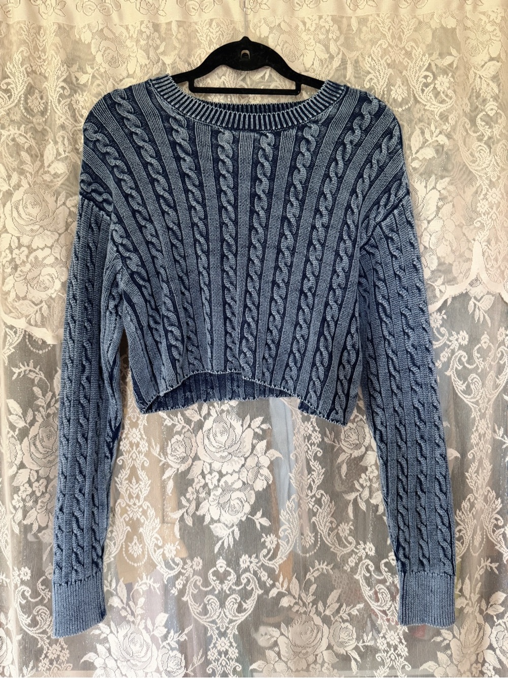 Aerie Cropped Cable-Knit Sweater - Blue
